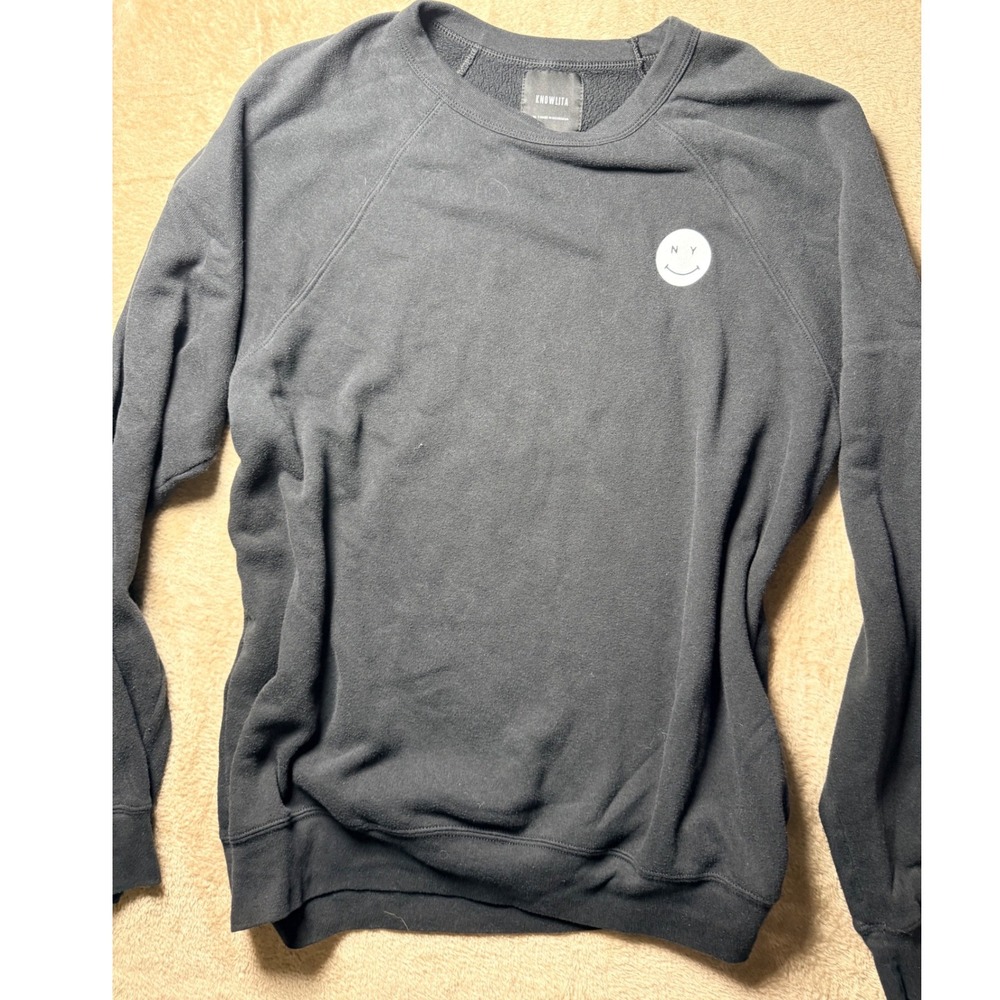 Knowlita New York New York Graphic Sweatshirt Black XL Smiley Face Creweck